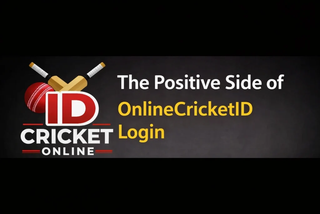 OnlineCricketID login positive side banner with cricket logo showing benefits and user advantages