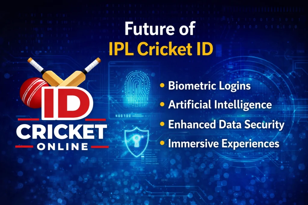 Future of IPL Cricket ID with logo showing advanced technology, secure access and smart cricket experience