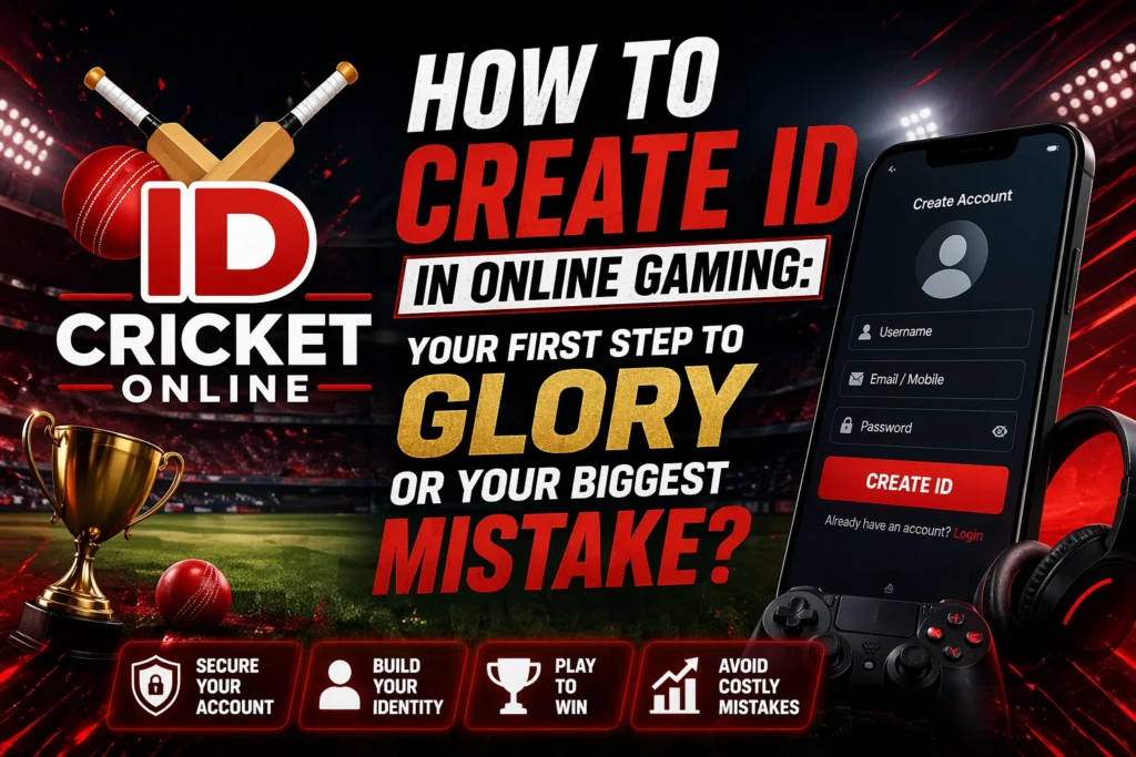 How to Create ID in Online Gaming guide with cricket ID logo and secure account setup illustration