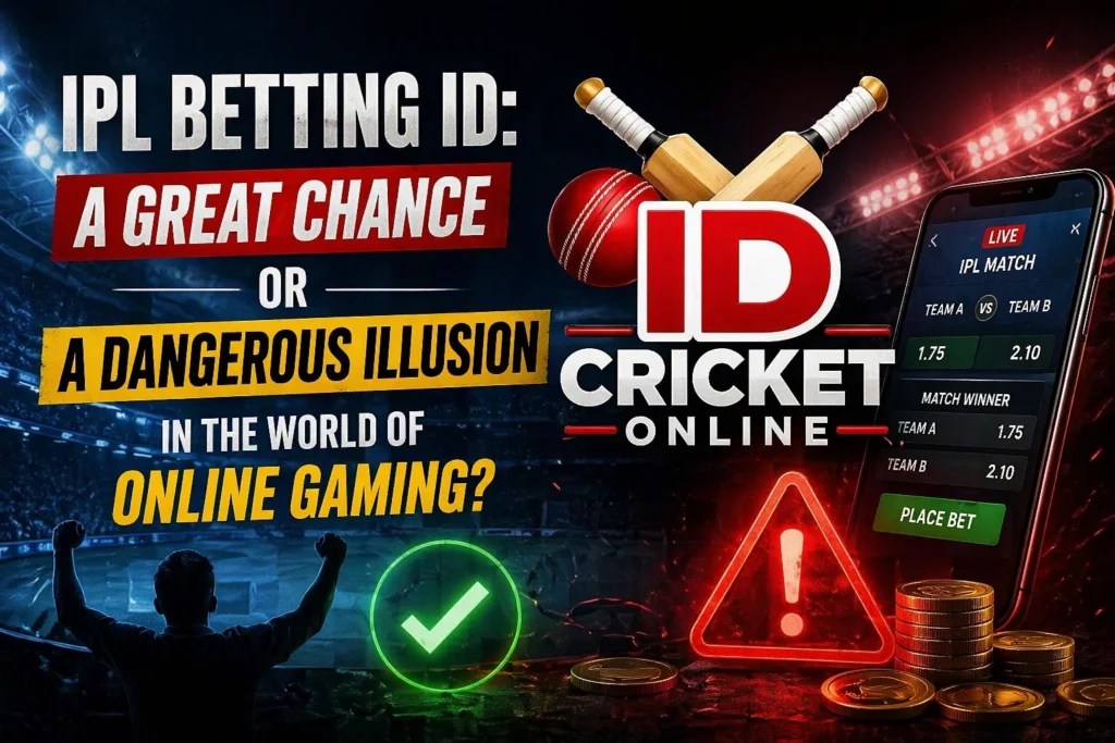 IPL Betting ID concept showing opportunity vs risk in online gaming with cricket elements and betting interface
