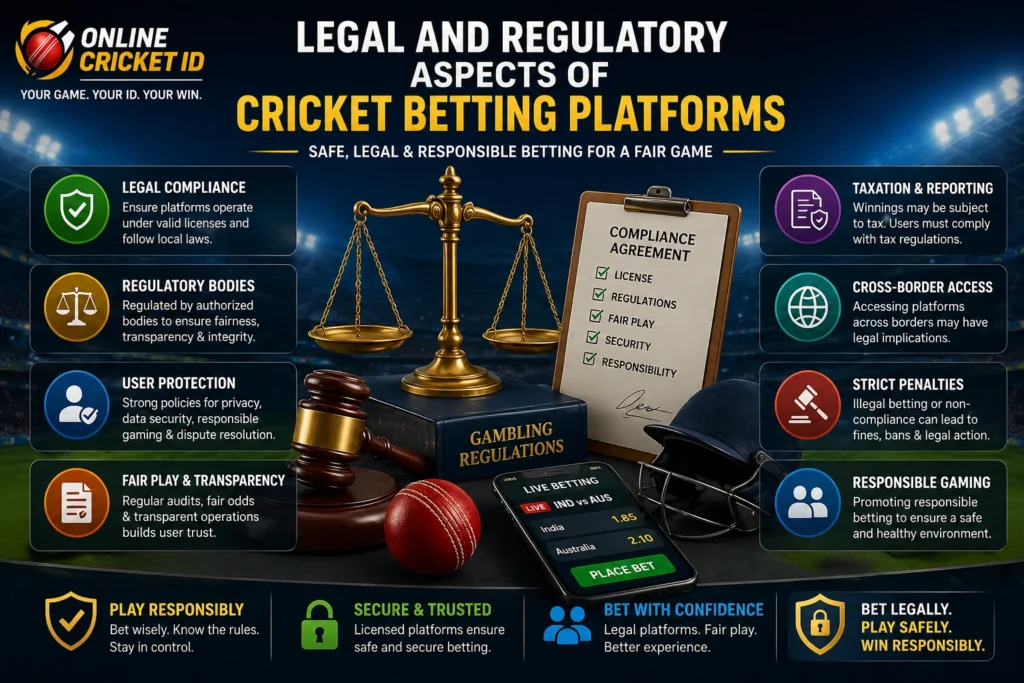 Legal and regulatory aspects of cricket betting platforms including compliance laws user protection and fair play