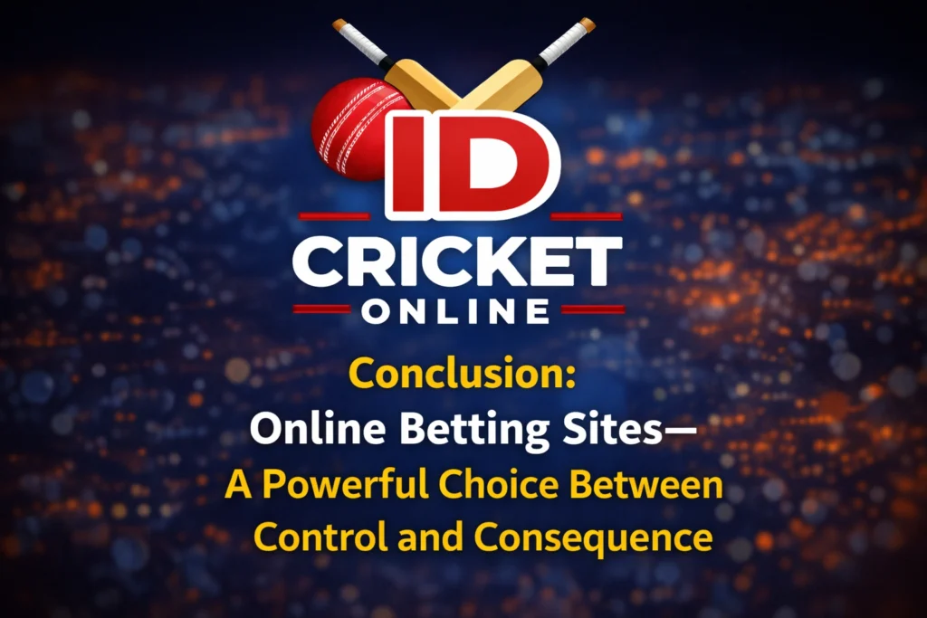 Online Betting Sites control vs consequence concept image with Cricket ID logo and digital gambling theme