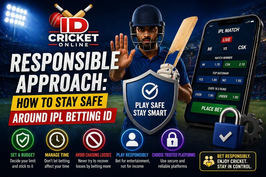 Responsible approach to IPL Betting ID showing safety tips, secure betting practices, and cricket gaming awareness