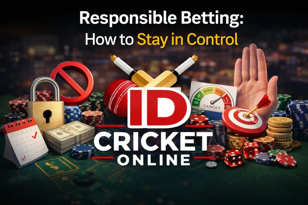 Responsible betting concept image with cricket ID logo, showing control, budget management, and safe gambling practices