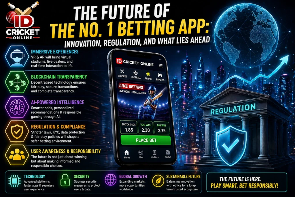 Future of No. 1 Betting App showing innovation, AI, blockchain, and regulation in online gaming