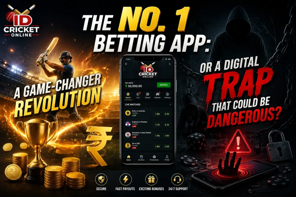 No. 1 Betting App banner showing game-changer revolution vs dangerous digital trap in online gaming