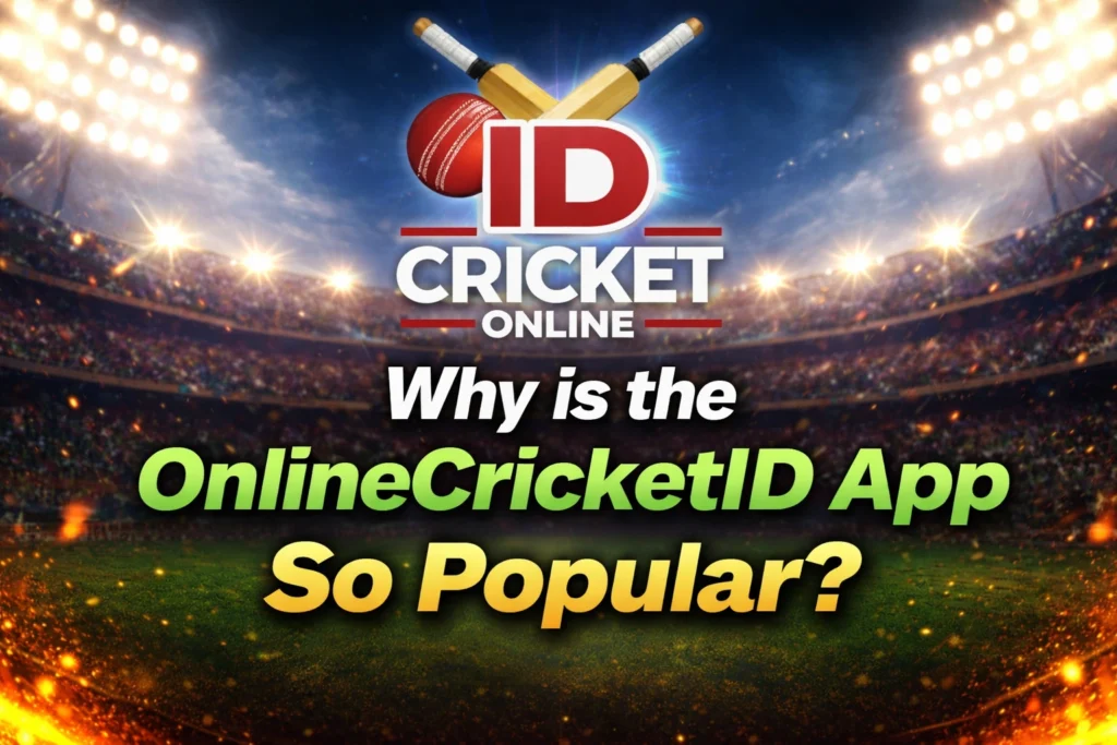 Why is the OnlineCricketID App so popular banner with cricket stadium background and OnlineCricketID logo